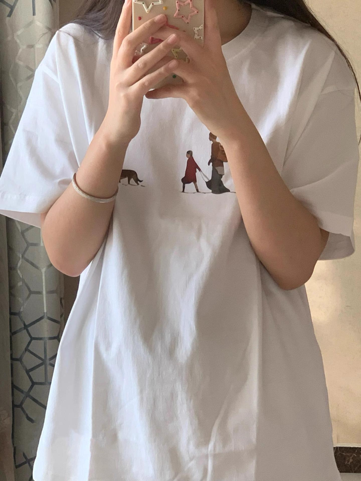 

Women s 2025 American Style Loose Cotton Short Sleeve T-Shirt XL білий