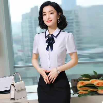 Damen Frühling/Sommer 2024 Schleifenbluse mit kurzen Ärmeln - Modisches koreanisches Berufs-Oberteil