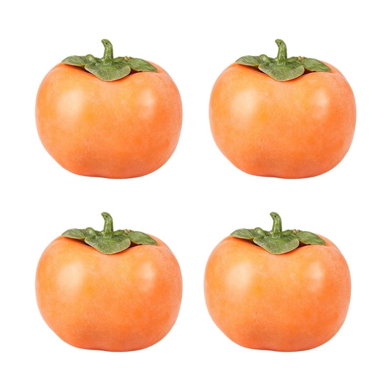 4 Piece Simulated Persimmon Fruit Decoration Set for Shop Counters, Window Styling, Photo Scenes and Seasonal Table Use for Counter Arrangements