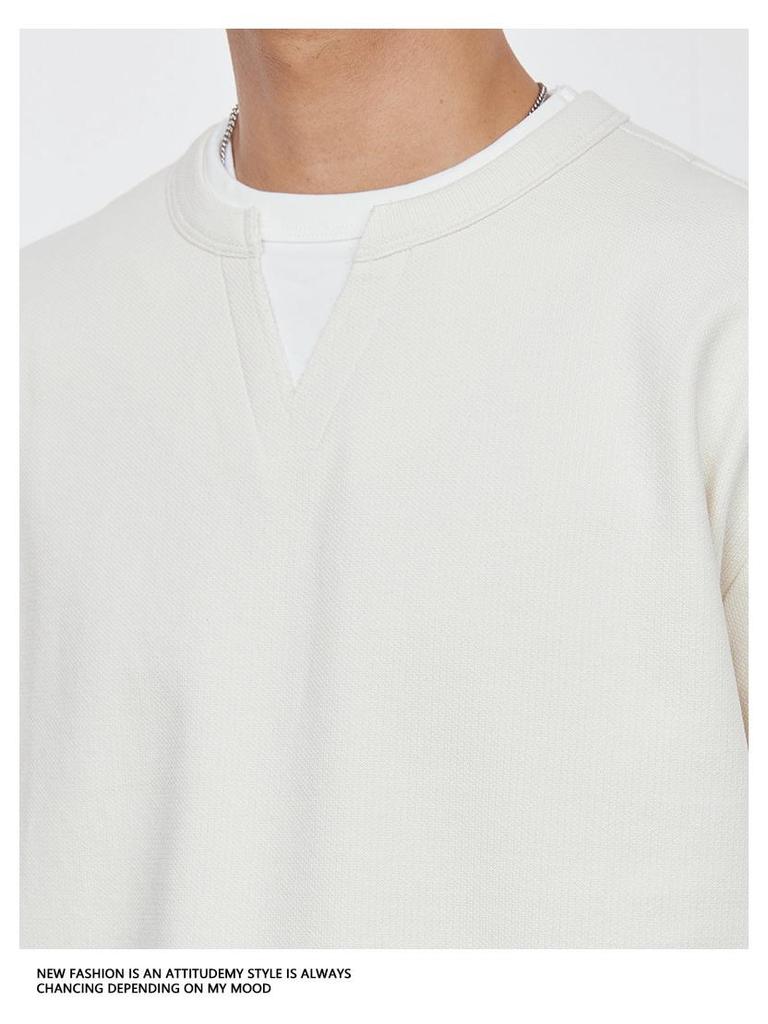 Also Stop Men's Layered V-Neck Long Sleeve Sweatshirt, 2025 Spring Loose Pullover, Light Mature Style