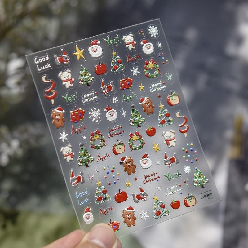 Winter Metal Christmas Tree Decoration Nail Art Stickers Diy Nails Sticker Cute Cartoon Crystal Ball Santa Claus Manicure Decals
