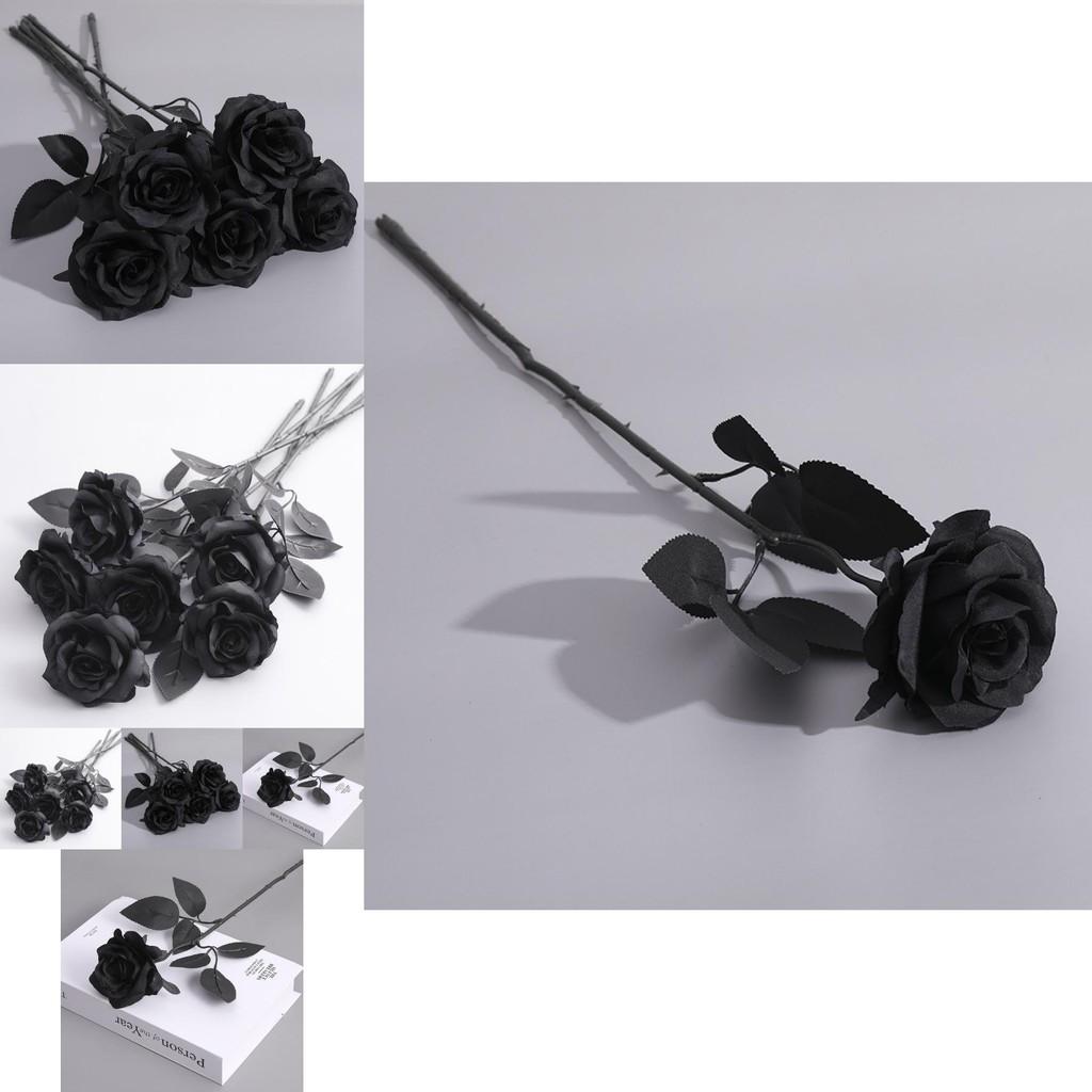 Gothic Black Rose Artificial Silk Flower Bouquet For Wedding Photography Decor