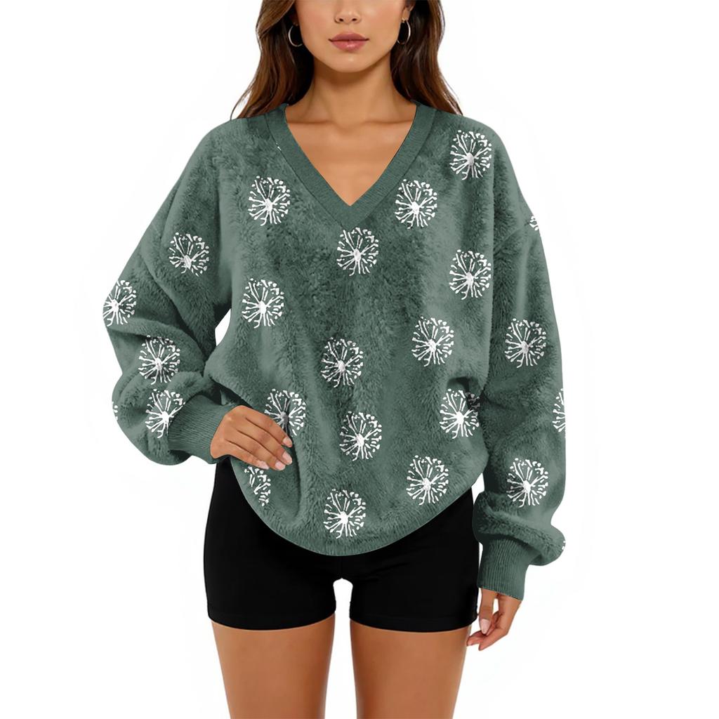 Women's V-Neck Sweatshirt Plush Solid Color Casual Fashion Long Sleeve With Pocketed Pullover Top