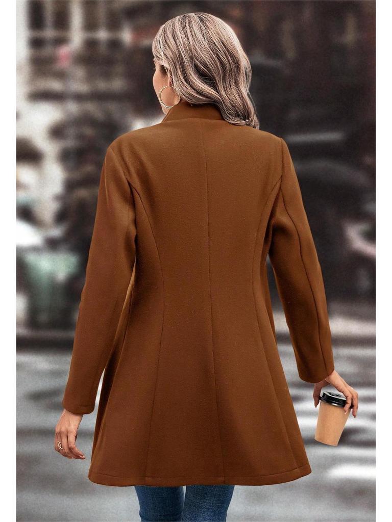 Europäischer und amerikanischer Damen Wollmantel mit Revers in Unifarben - Herbst-/Wintermode