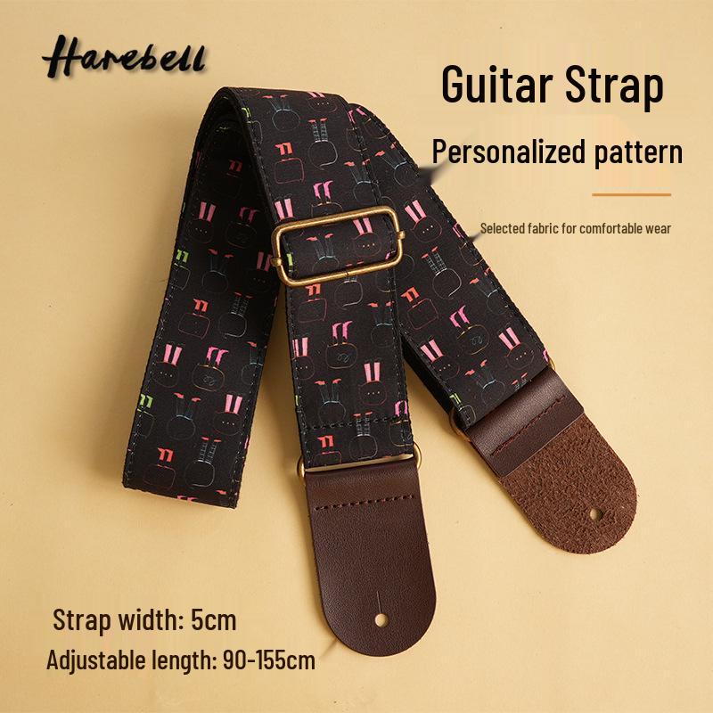 

Adjustable 5cm Wide Faux Leather Guitar Strap with Metal Buckles - Classic Black Rock Style 90-155 cm