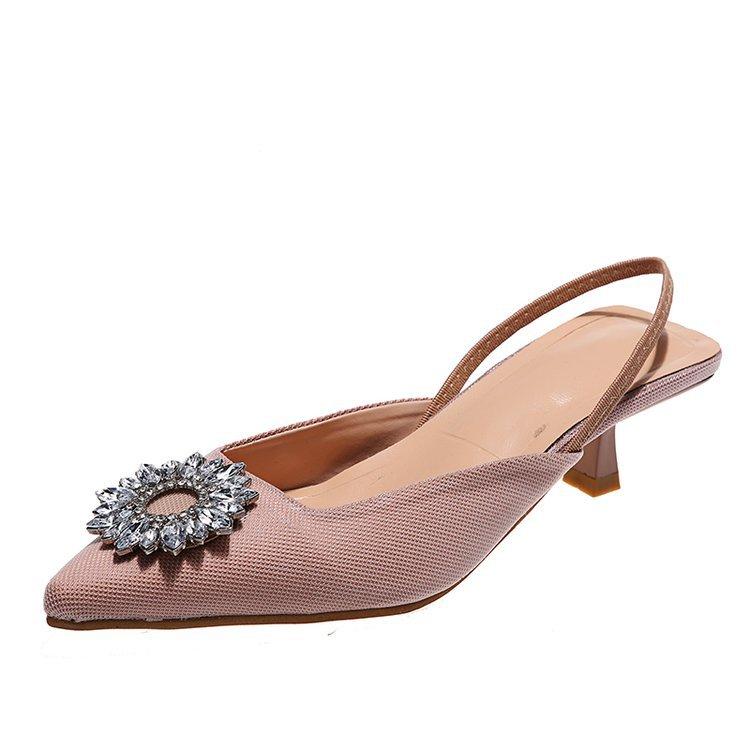 Women's shoes summer new rhinestone red pointed head bag head thin heel sandals high heel muller single shoes