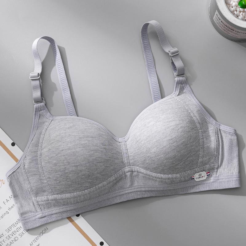 

New solid color student smooth surface without steel ring white bra cover gathered thin cotton cup breathable 38/85ab through cup темно-сірий