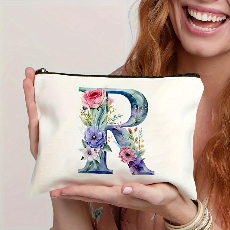 1pc Floral Alphabet Cosmetic Bag -Perfect For Travel, Weddings, And Bachelorette Parties For Bridesmaids And Maid Of Honor