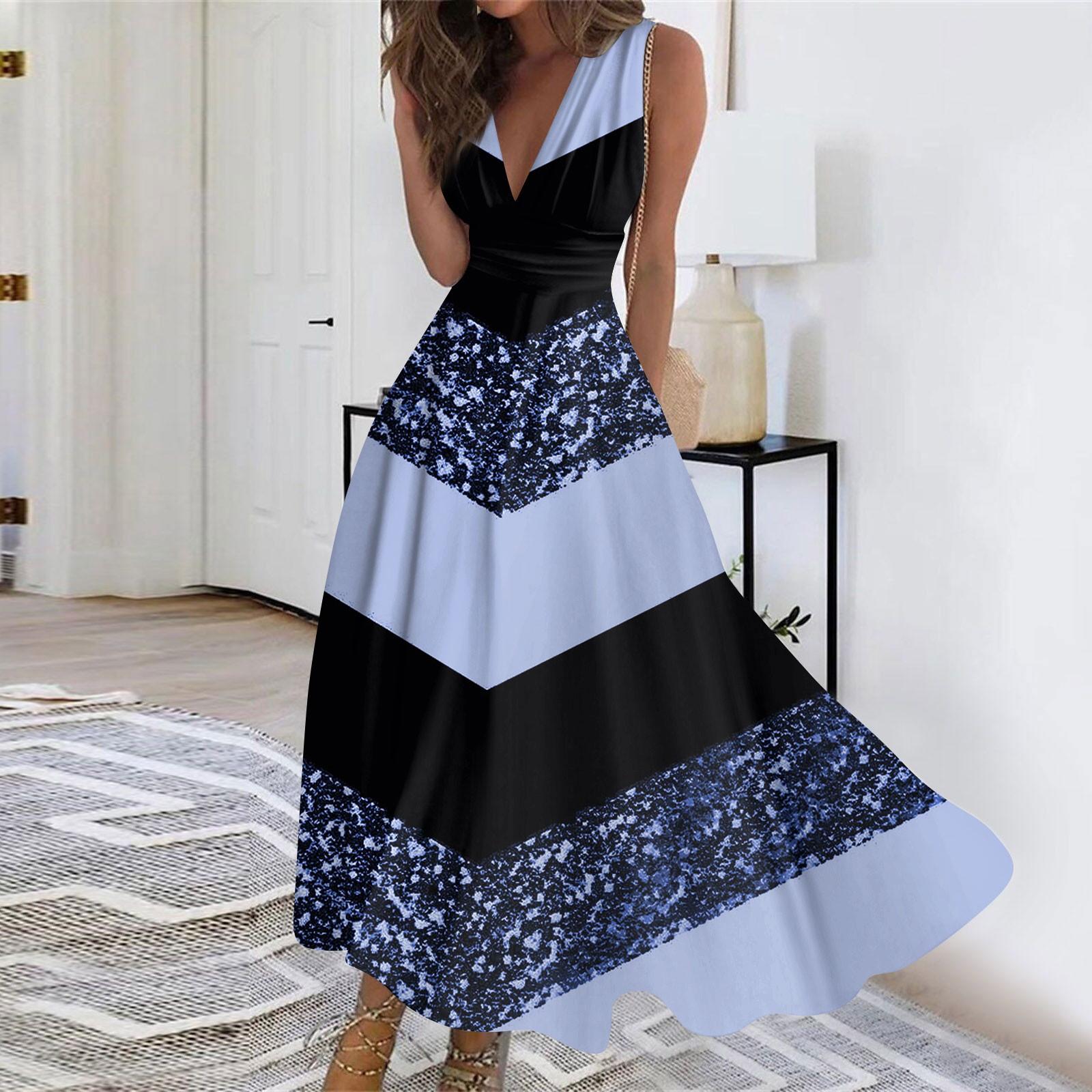 

Женское длинное платье Платье макси Повседневное платье Летнее повседневное платье без рукавов с v-образным вырезом в стиле бохо с талией в стиле ретро с принтом XXL