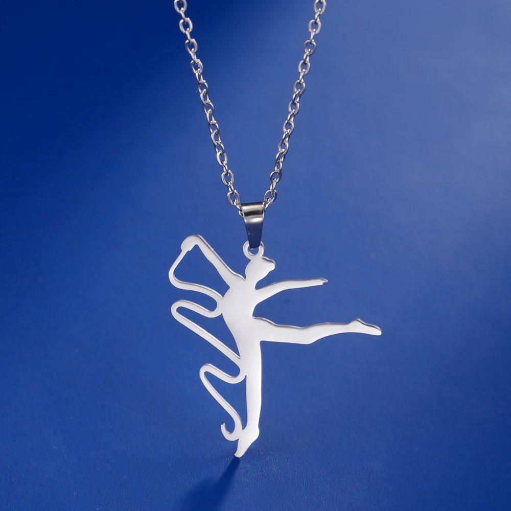 Teamer Gymnastics Design Necklace for Women Girls Fashion Sports Pendant Stainless Steel Jewelry Dancer Gymnast Birthday Gifts
