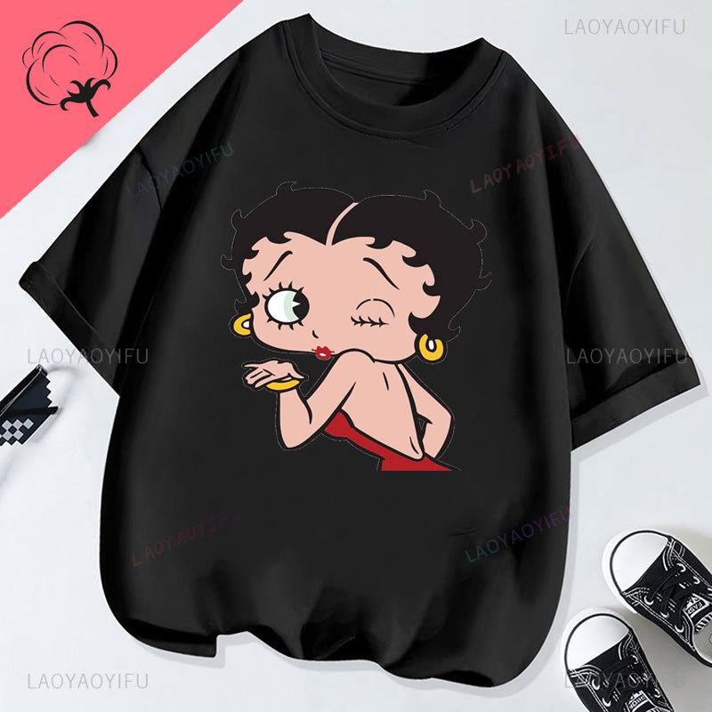 New Fashion BettyBoop T Shirt Kawaii Cotton Crewneck 2000s Clothes Y2k Women Shoujo Girl Style Creativity Tee