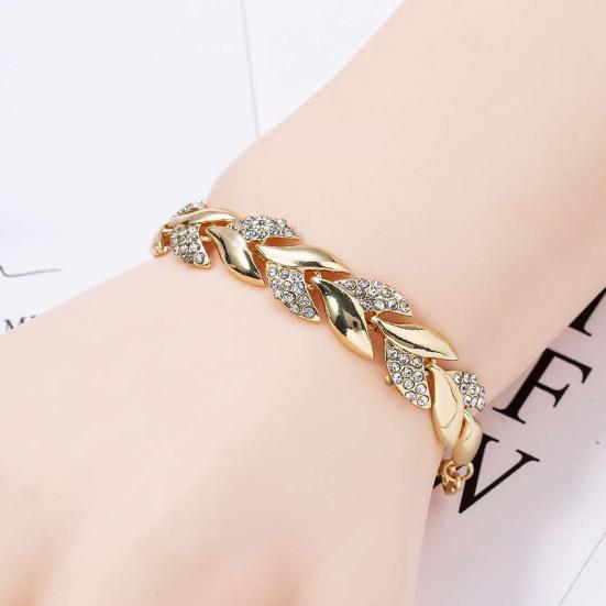 Adjustable Golden Leaves Rhinestone Bracelets Elegant Leaf Bangle for Women