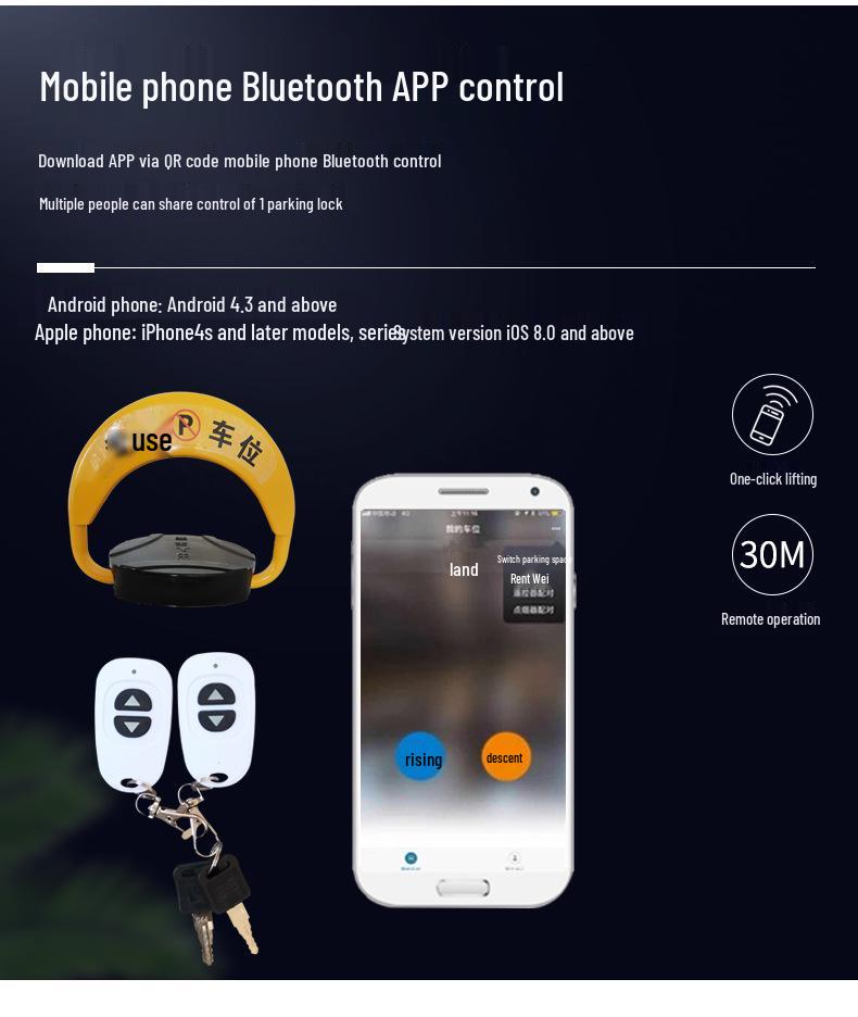 Smart Bluetooth Car Parking Space Lock Type D with Remote Control