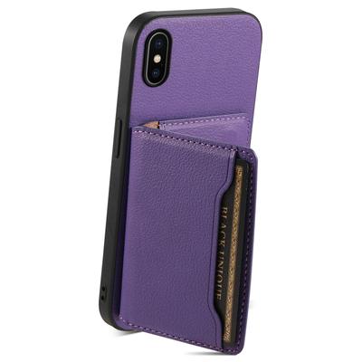 Für iPhone X/XS Hülle Kartenfach Kalbsleder Textur PU+ PC+TPU Handyhülle mit Ständer
