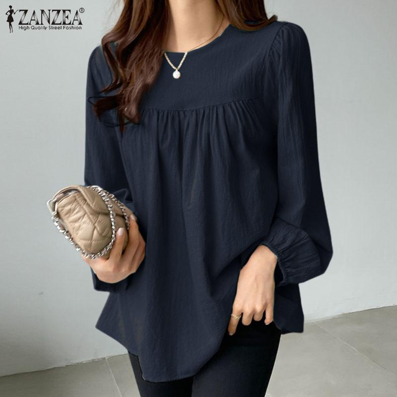 ZANZEA Women Blouse Casual O-neck Long Sleeve Cotton T-shirt