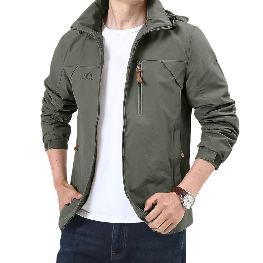 Men's Loose Casual Outdoor Large-sized Hooded Windbreaker Long-sleeved Jacket