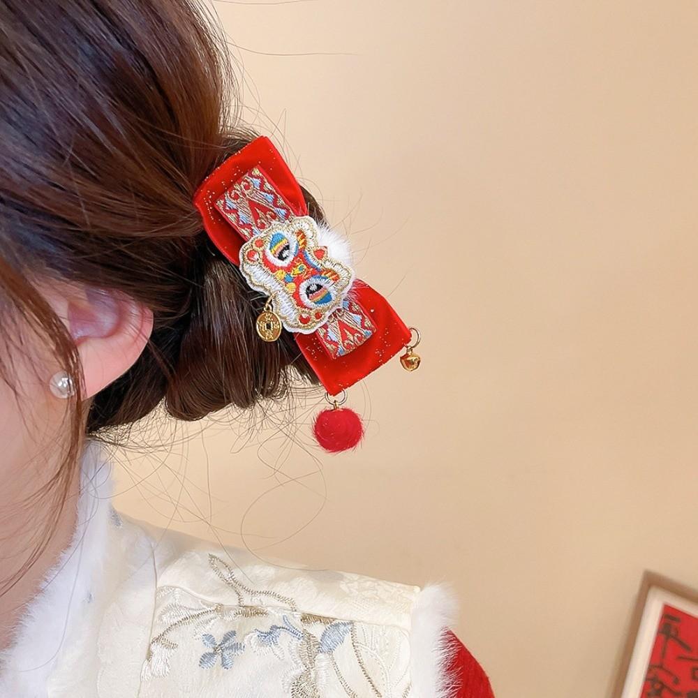 Tassels Chinese Tassel Bow Hairpin Lion Dance Flocking Hair Clip  Women/Kids