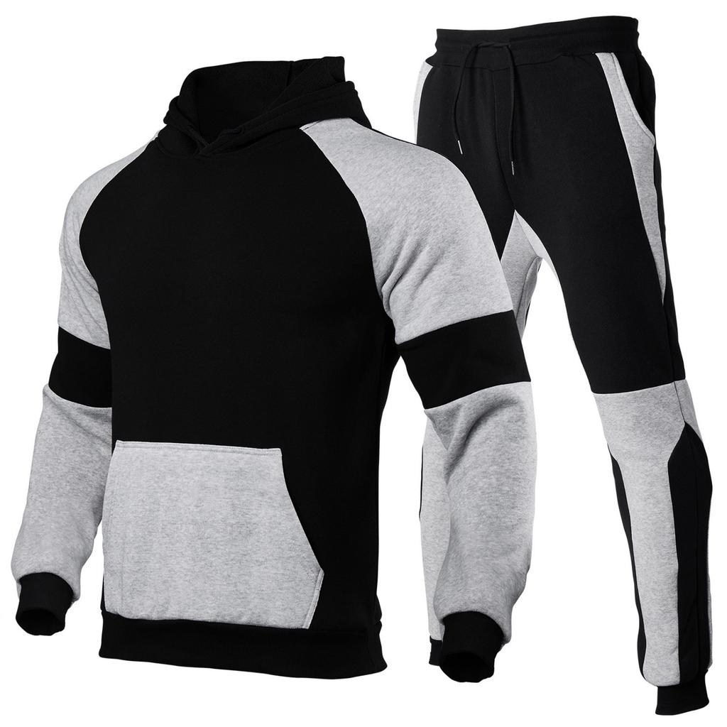 Men's And Women's Solid-color Casual Size Color-blocking And Patchwork Sportswear, Men's Hooded Long-sleeved Sweatshirt And Sweatpants Set