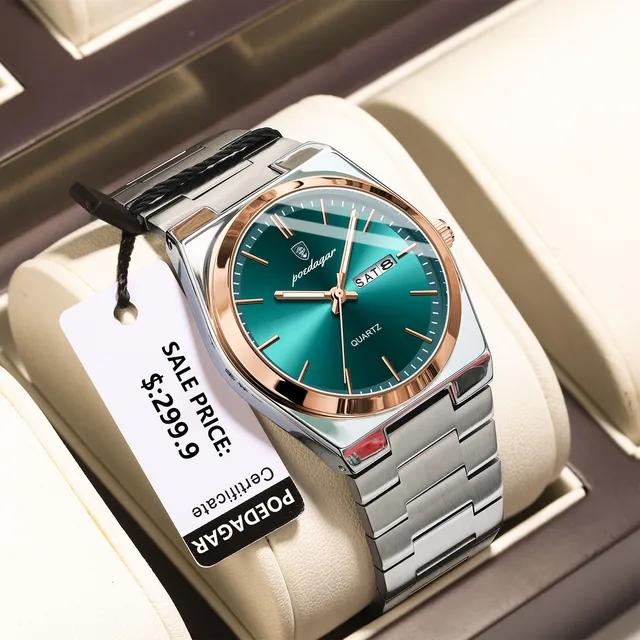QUARTZ WATCH POEDAGAR Luxury for Men Waterproof Luminous Date Week Stainless Steel Watch Casual Men s Watches