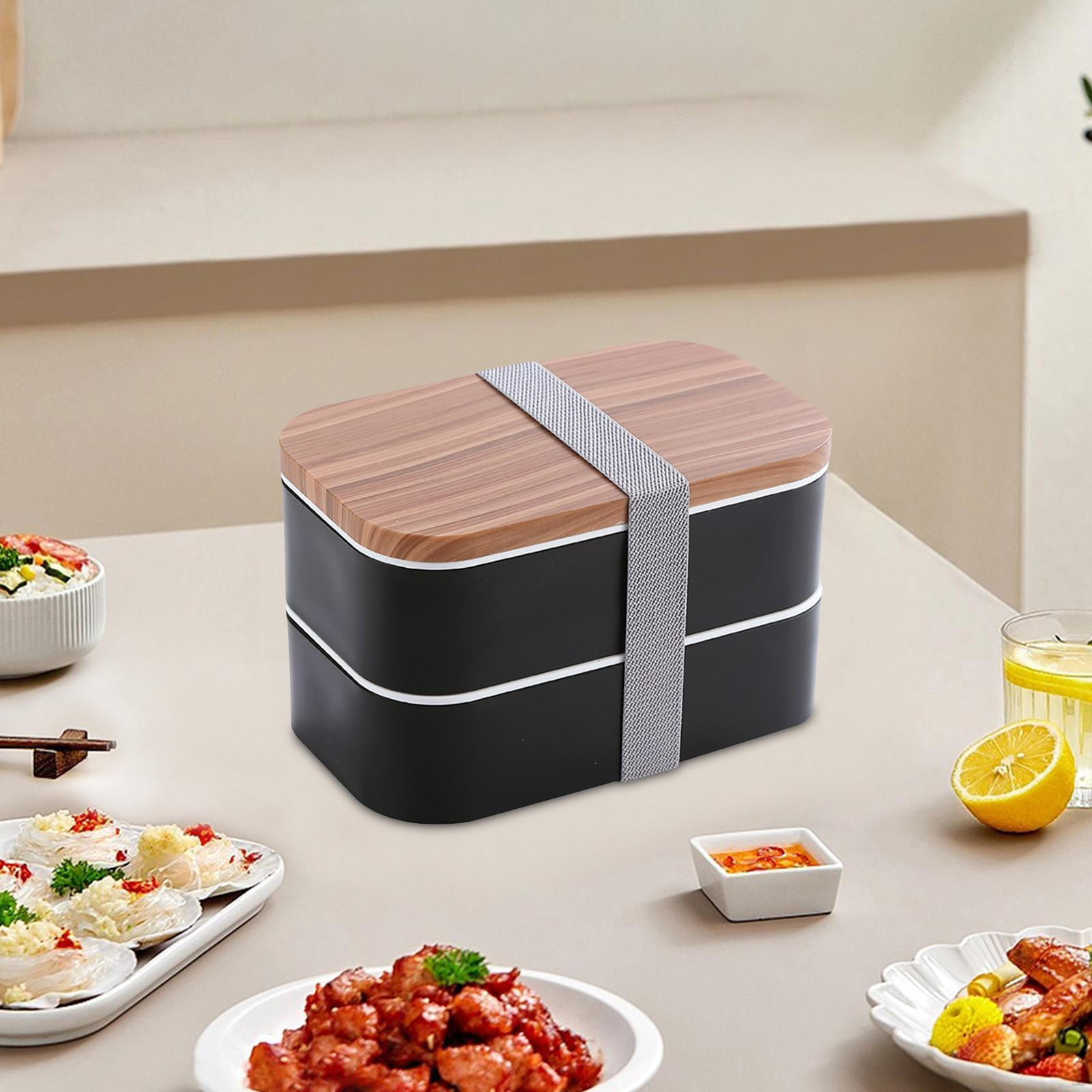 Набор для завтрака для взрослых Bento, герметичный, легкий, многоразовый для микроволновой печи, 1600 мл, 2 слоя для пеших прогулок чёрный