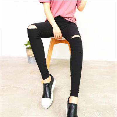 Versatile Women's Slimming Black Pencil Leggings - Thin, Ripped Style for Spring
