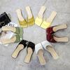Women's Summer Mid Heel Slide Sandals, Square Toe Open-Toe Slippers One-Strap High Heel Slip-On Shoes