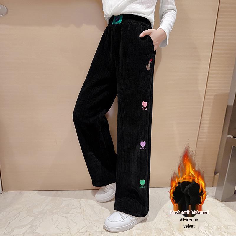 

Девочки, флисовые брюки с широкими штанинами и сердечками - Осень/Зима 2025, повседневная одежда Size 150