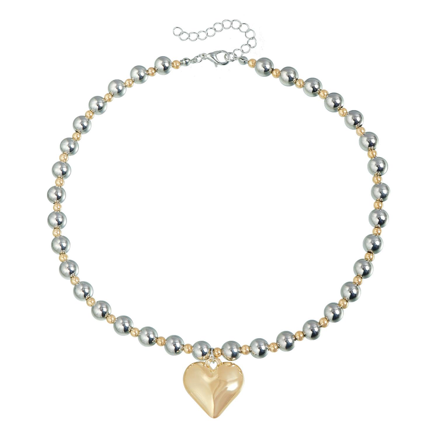 

European and American jewelry sweet and cool ins wind regular arrangement beaded necklace exaggerated glossy peach heart pendant collarbone chain