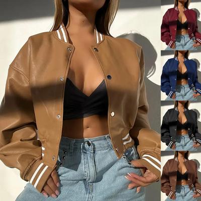 Nueva Chaqueta de Cuero Sintético para Mujer, Manga Larga Estilo Biker Abrigo de PU Oversize Dos Bolsillos, Gabardina de Moda de Invierno para Damas