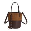 2025 new small bag women's messenger bag retro splicing handbag matte texture bucket bag shoulder bag