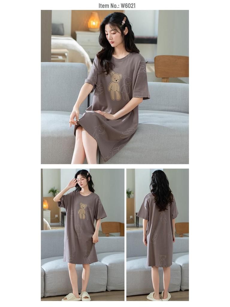 Women's Summer Cotton Loose Casual Short Sleeve Nightdress