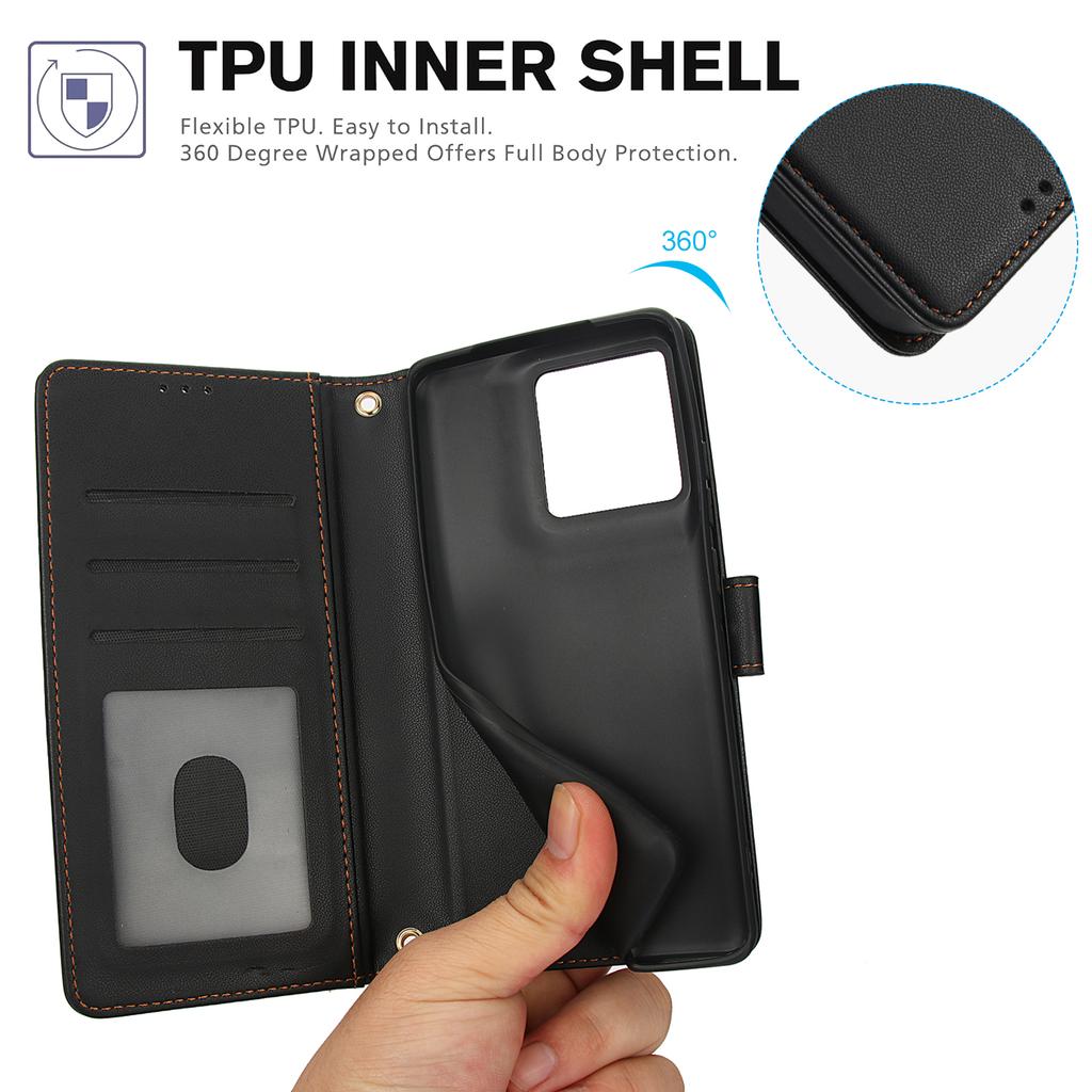 SY-003 For Motorola Edge 50 Pro 5G Case PU Leather Stand View Phone Wallet Cover with Hand Strap