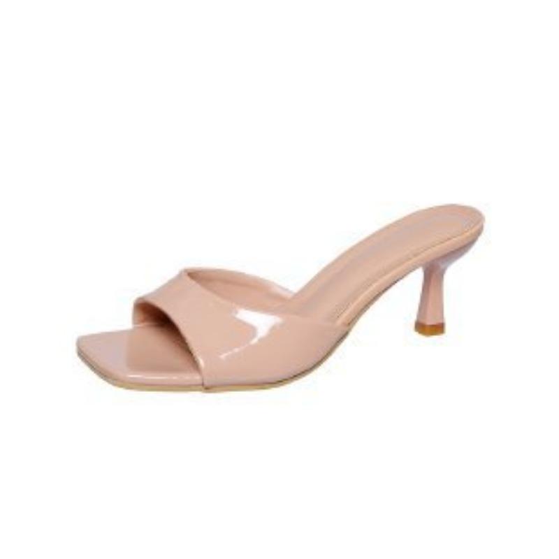 

Лакированные крутые шлепанцы на высоком каблуке женские летние новые на квадратном каблуке на тонком каблуке больших размеров женские шлепанцы 42 розовый