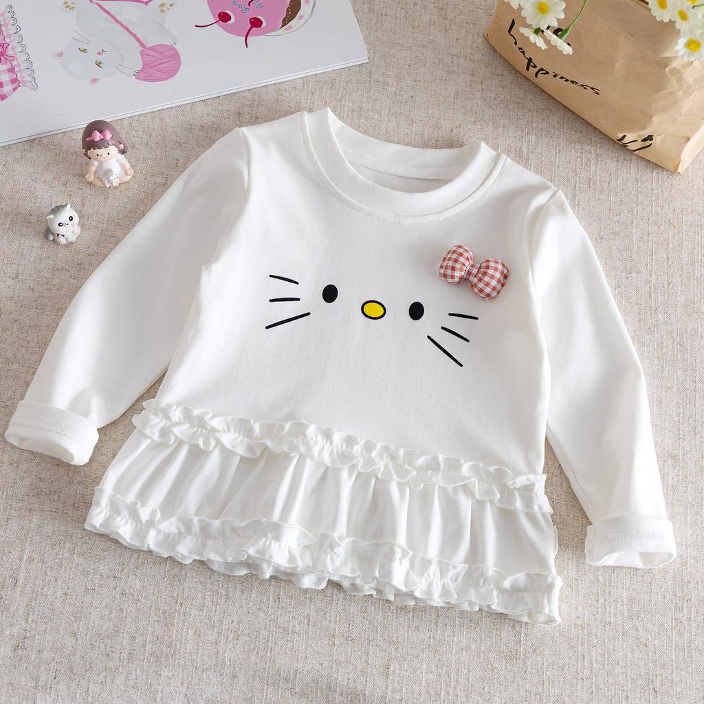 Girls Autumn Sweet Lace Trim Base Layer Shirt Baby Cute Cotton Casual T-Shirt Kids Fall Clothing Top