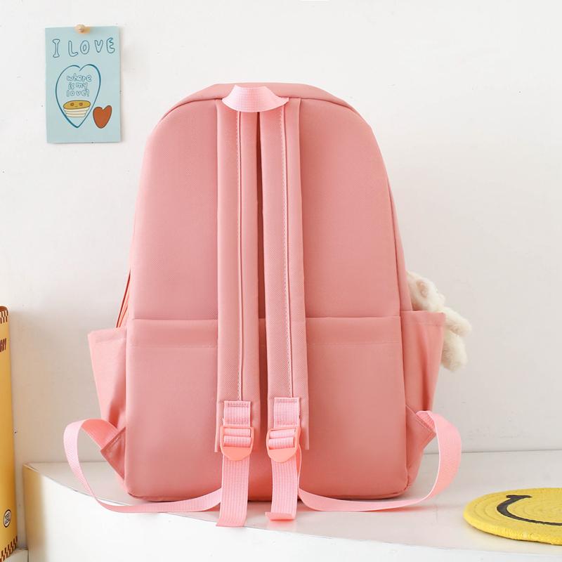Five-Piece Backpack Set Women's Color Block Backpack Student Schoolbag Large Capacity Backpack