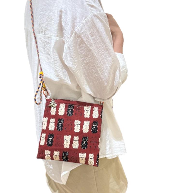 Adorable Lucky Cat Handbag: Lunch & Snack Bento Box, Mobile Phone Carrier, Crossbody & Hand-Carried Cloth Bag