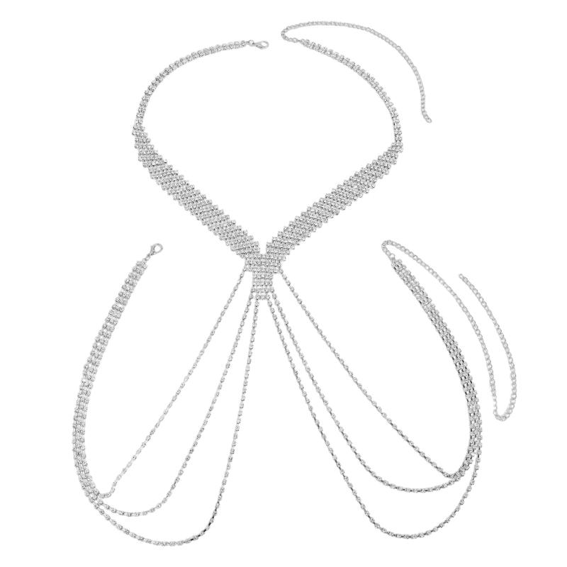 

Стильное нагрудное ожерелье с многослойной бахромой в форме буквы U, золотое и серебряное, для свадебной вечеринки и косплей-нарядов серебряный