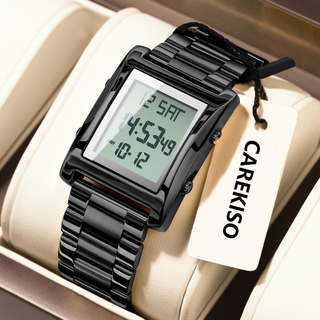 CAREKISO Luxury Brand Men Watch Waterproof LED Week Date Alarm Man Wristwatch Stainless Steel Fashion Electronic Watches For Men