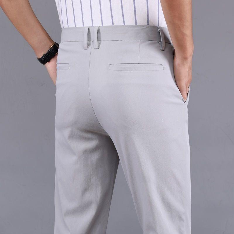Summer ice silk nine-point trousers men's air-conditioning pants trendy slim-fitting small foot suit casual summer pants thin
