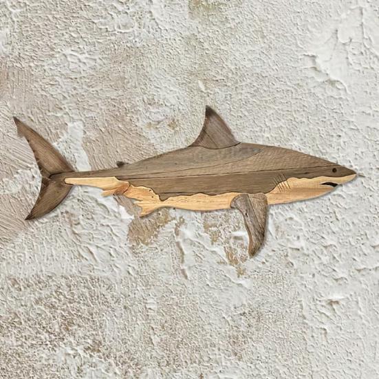Rustikale Hai-Wanddekoration aus Holz, Meeresfisch-Wandskulptur für Schlafzimmer und Wohnzimmer