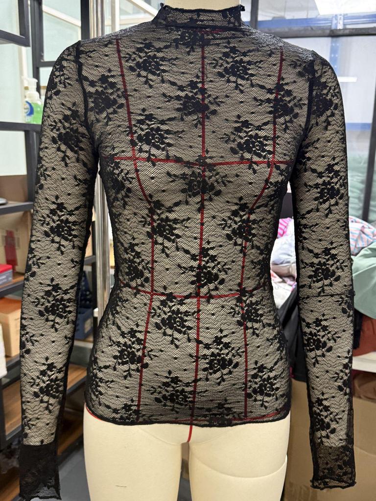 2025 European and American Slim Fit Lace Mesh Long Sleeve Top for Women