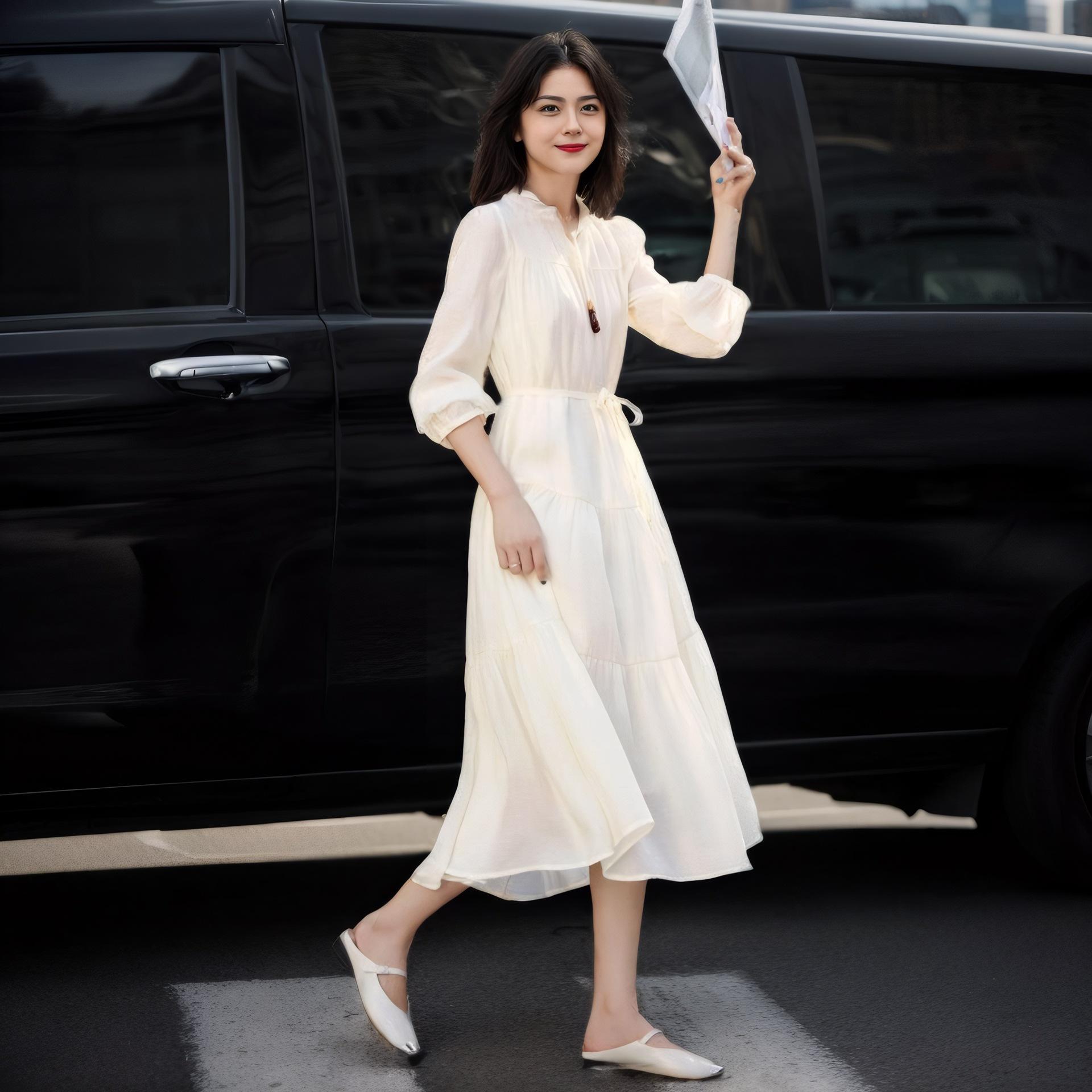 

Новое французское богемное отпускное женское облегающее белое большое спортивное платье на весну XL слоновая кость