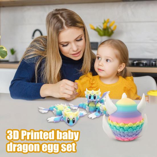 3D Printed Dragon Collectible Mini Egg with Articulated Dragon Inside Colorful Animal Miniature Fidget Toy Desktop Figurine for Home Office Decor