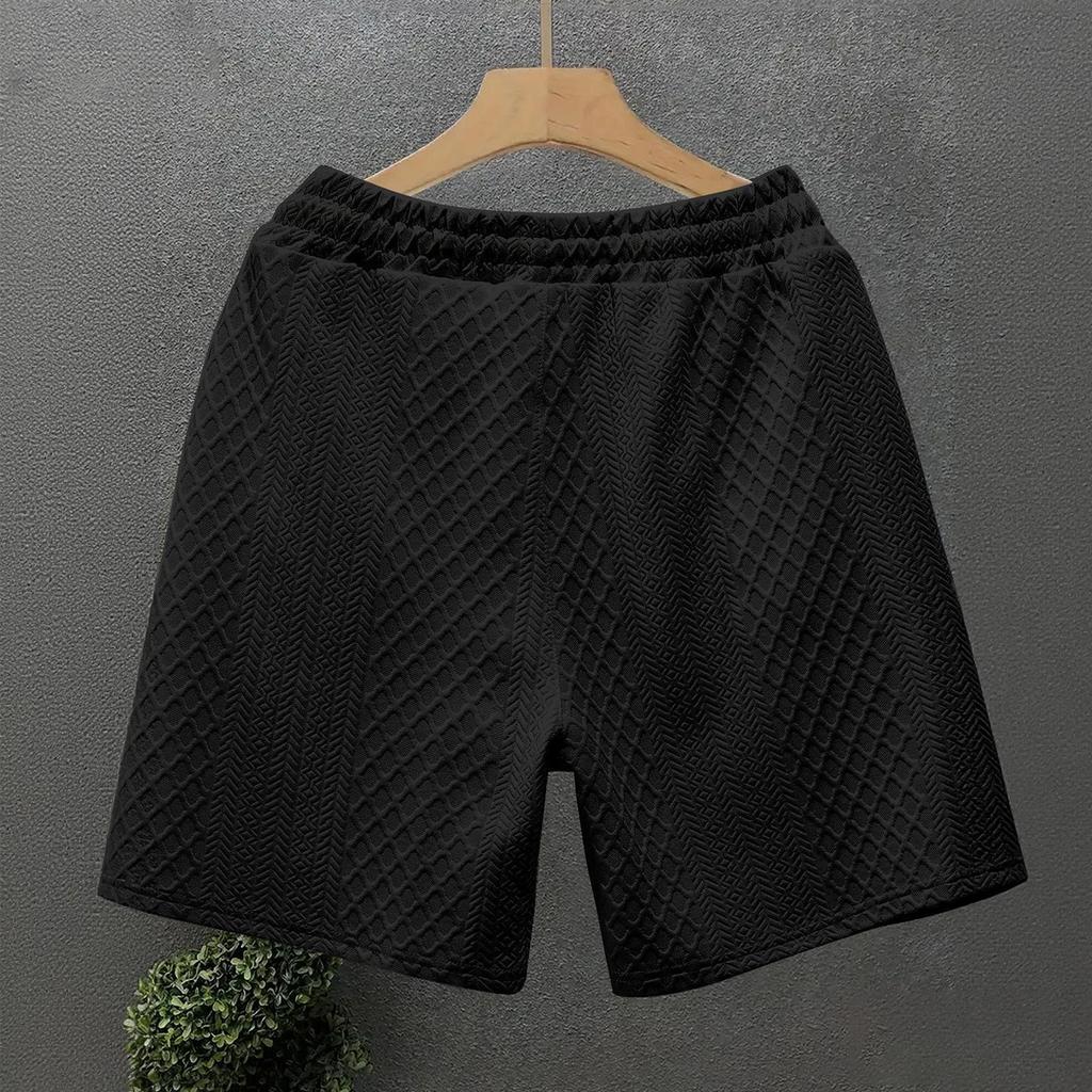 Shorts For Mens  Cozy Texture Embroidered Casual Stretch Elastic Waist Shorts With Pockets