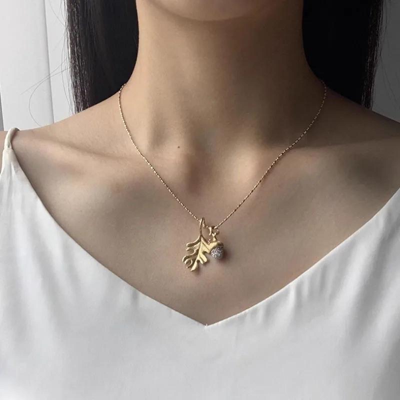 Retro Pearl Gourd Leaves Stereoscopic Little Elephant Pendant Light Luxury Exquisite Brushed Craft Necklaces Exquisite Zircon