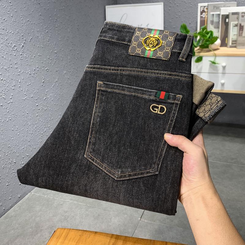 

GD Retro European Embroidered Men s Slim Straight Jeans for Spring and Summer 29 темно-сірий