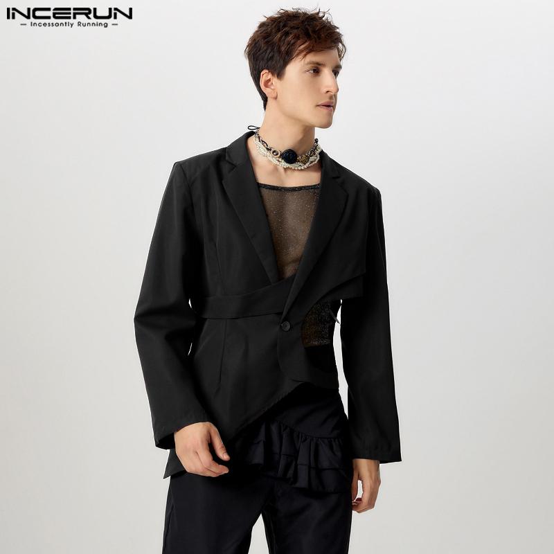 INCERUN Blazer cu mânecă lungă cu un buton pentru bărbați, paltoane neregulate