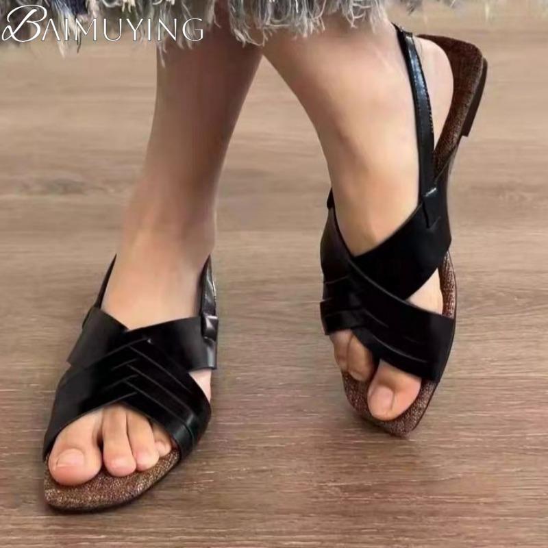 Mode Damen Sandalen Eckige Zehenpartie Flache Flecht-Freizeitschuhe Frau Loafers 2025 Trend Sommer Flach Komfort Sandalen Für Damen Übergröße