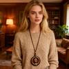 Leather Chain Wooden Pendant Necklace Long Clothing Pendant Vintage Collar Decoration  Gifts