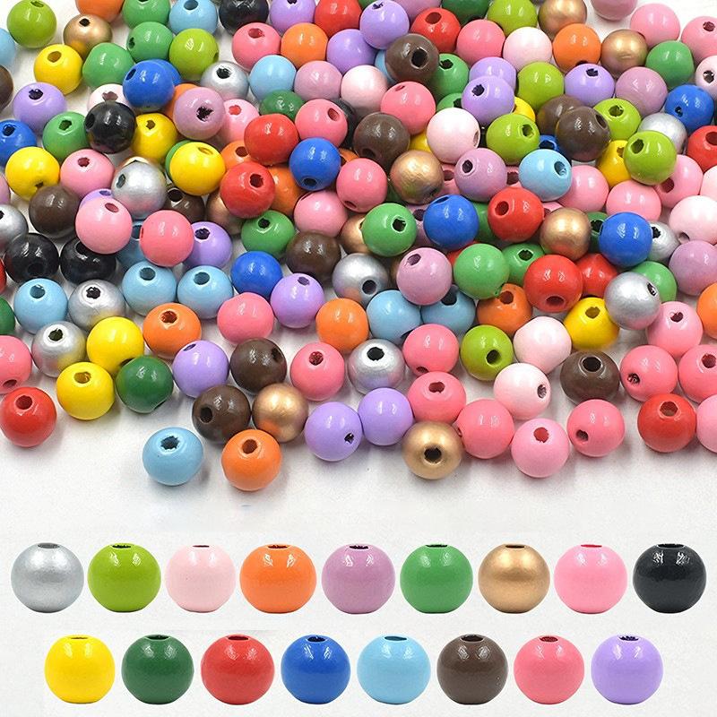 

100PCS Colorful Round Wooden Beads for Craft Wood Spacer Loose Beads for Home Party Festival Decoration (Mixed Color 12mm) 12mm